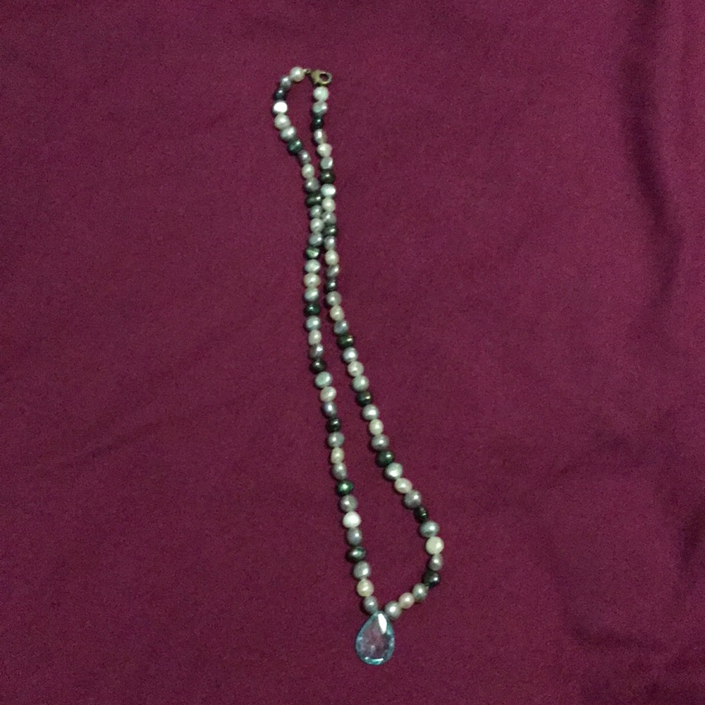 Freshwater pearl and aquamarine necklace